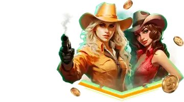 Image of two female cowboys with gold coins, symbolizing the Cowboy Caches Tournament at Drip Online Casino.