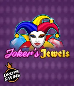 Experience the vibrant charm of Joker's Jewels slot by Pragmatic Play, featuring a mesmerizing joker's mask embellished with a brightly colored jester hat. This graphic evokes the joyful spirit of classic slots, set against a lavender background. Great for casino game enthusiasts, delivering a delightful gaming experience. 